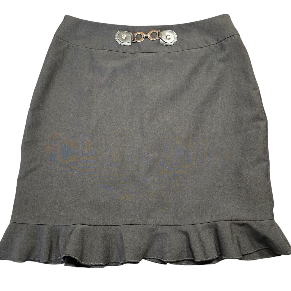 Lapis Black Ruffled Mini Skirt Stretch Bodycon Lined Metal Accents Womens Size M